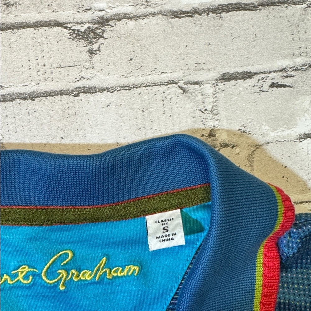 Robert Graham S Small blue colorful micro pattern mercerized cotton polo shirt - Picture 3 of 6